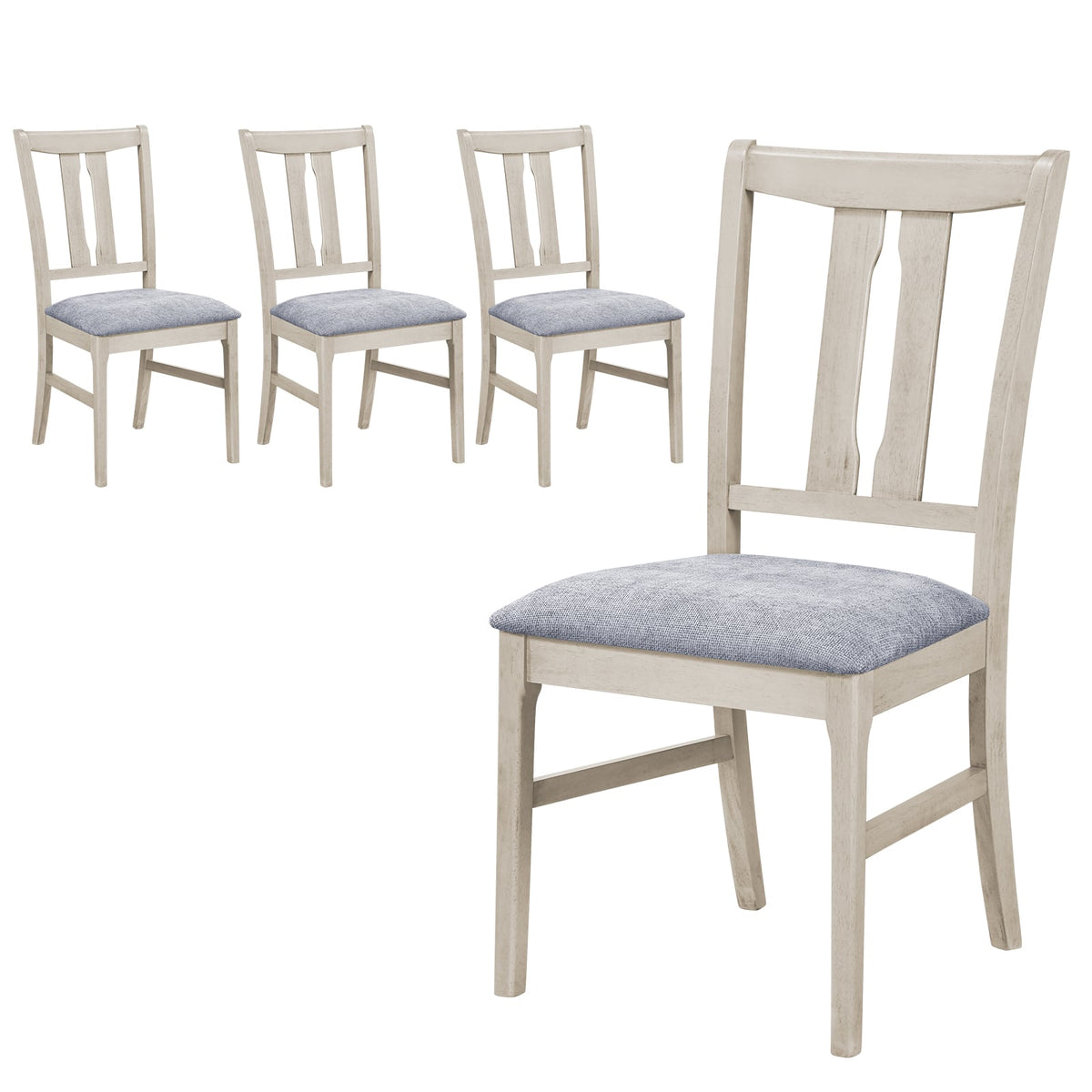 Set of 4 Wooden Upholstered Dining Chairs with High Curved Back-Gray-Dining Chairs-DECOROLALA