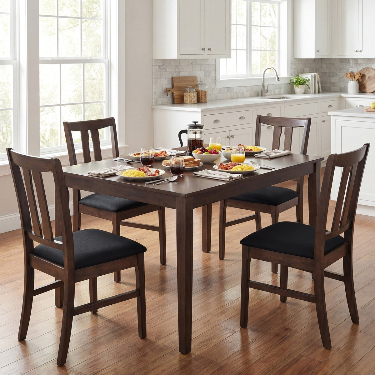 Set of 4 Wooden Upholstered Dining Chairs with High Curved Back-Walnut-Dining Chairs-DECOROLALA