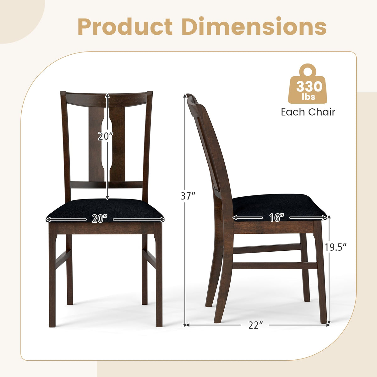 Set of 4 Wooden Upholstered Dining Chairs with High Curved Back-Walnut-Dining Chairs-DECOROLALA