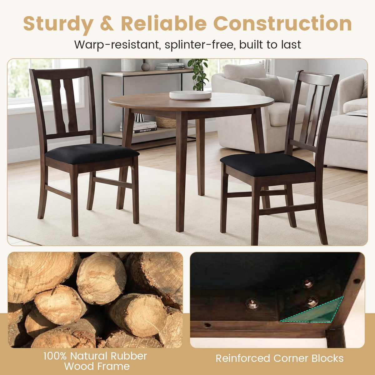 Set of 4 Wooden Upholstered Dining Chairs with High Curved Back-Walnut-Dining Chairs-DECOROLALA