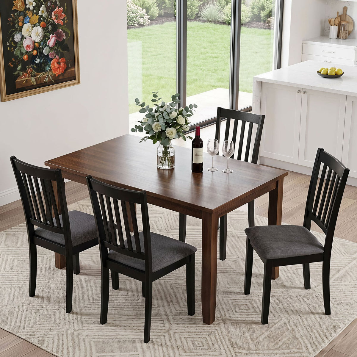 Set of 4 Wooden Upholstered Dining Chairs with Rubber Wood Frame-Black-Dining Chairs-DECOROLALA