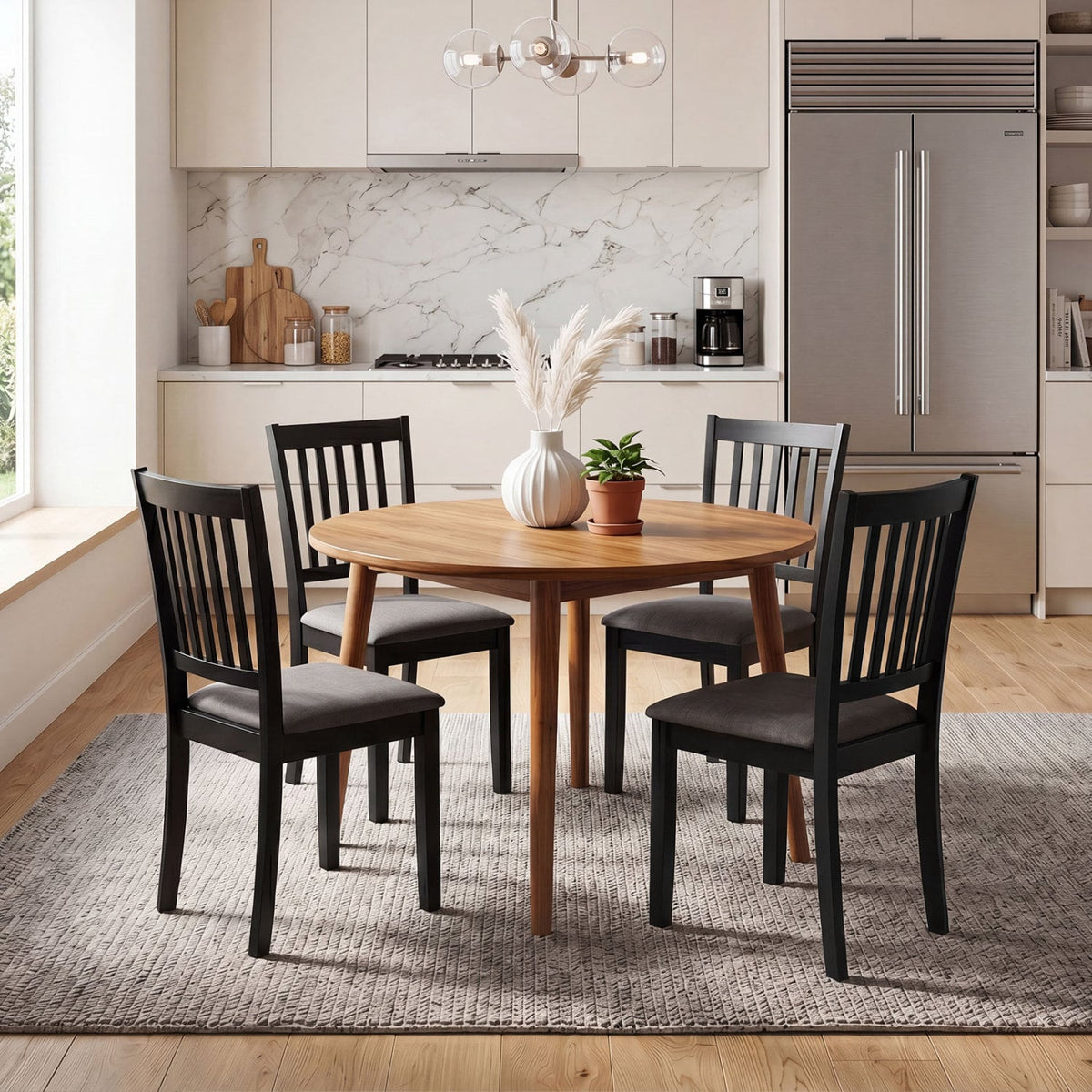 Set of 4 Wooden Upholstered Dining Chairs with Rubber Wood Frame-Black-Dining Chairs-DECOROLALA