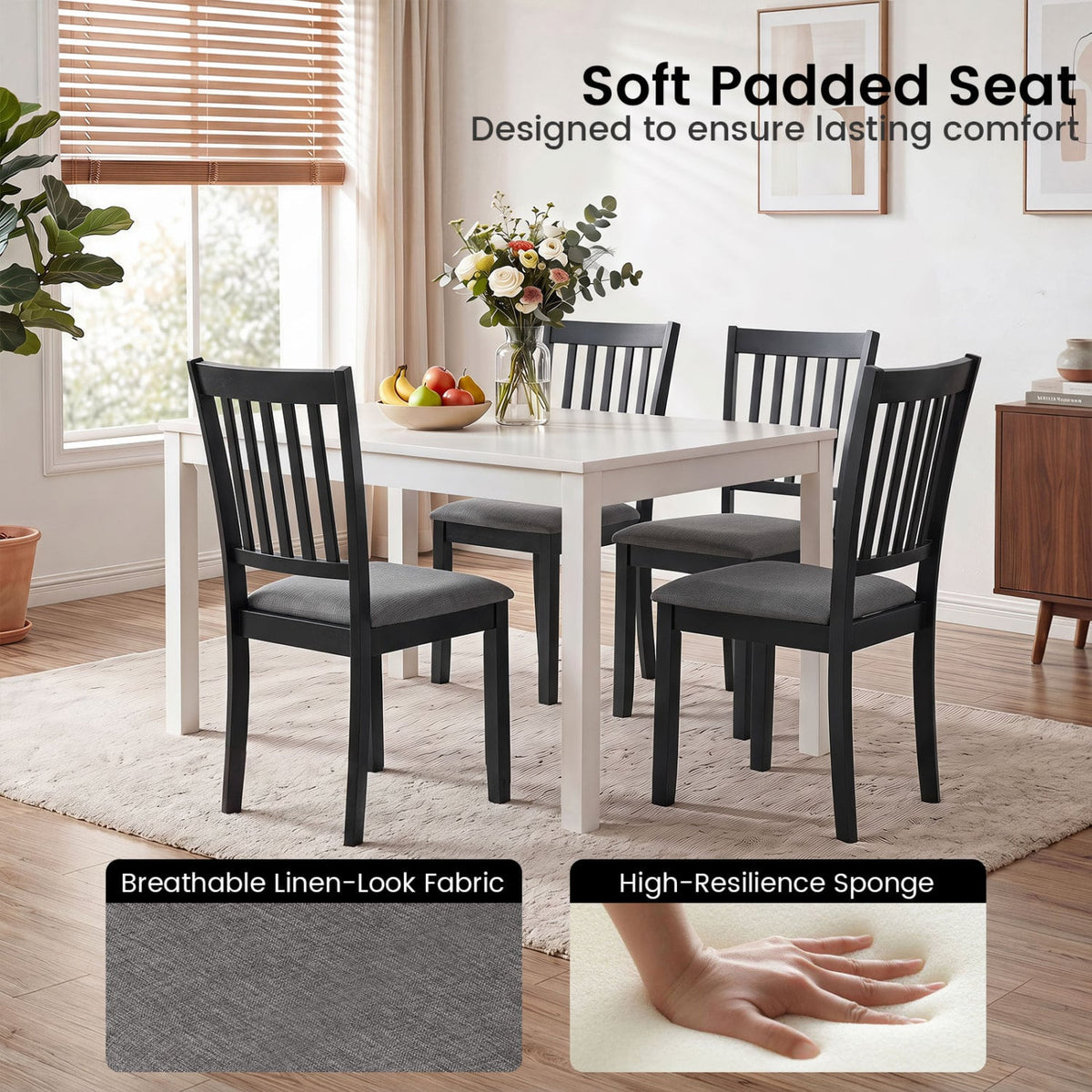 Set of 4 Wooden Upholstered Dining Chairs with Rubber Wood Frame-Black-Dining Chairs-DECOROLALA