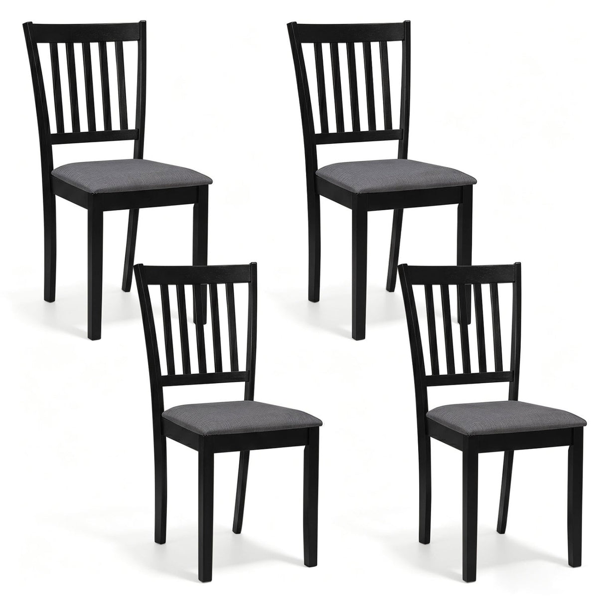 Set of 4 Wooden Upholstered Dining Chairs with Rubber Wood Frame-Black-Dining Chairs-DECOROLALA