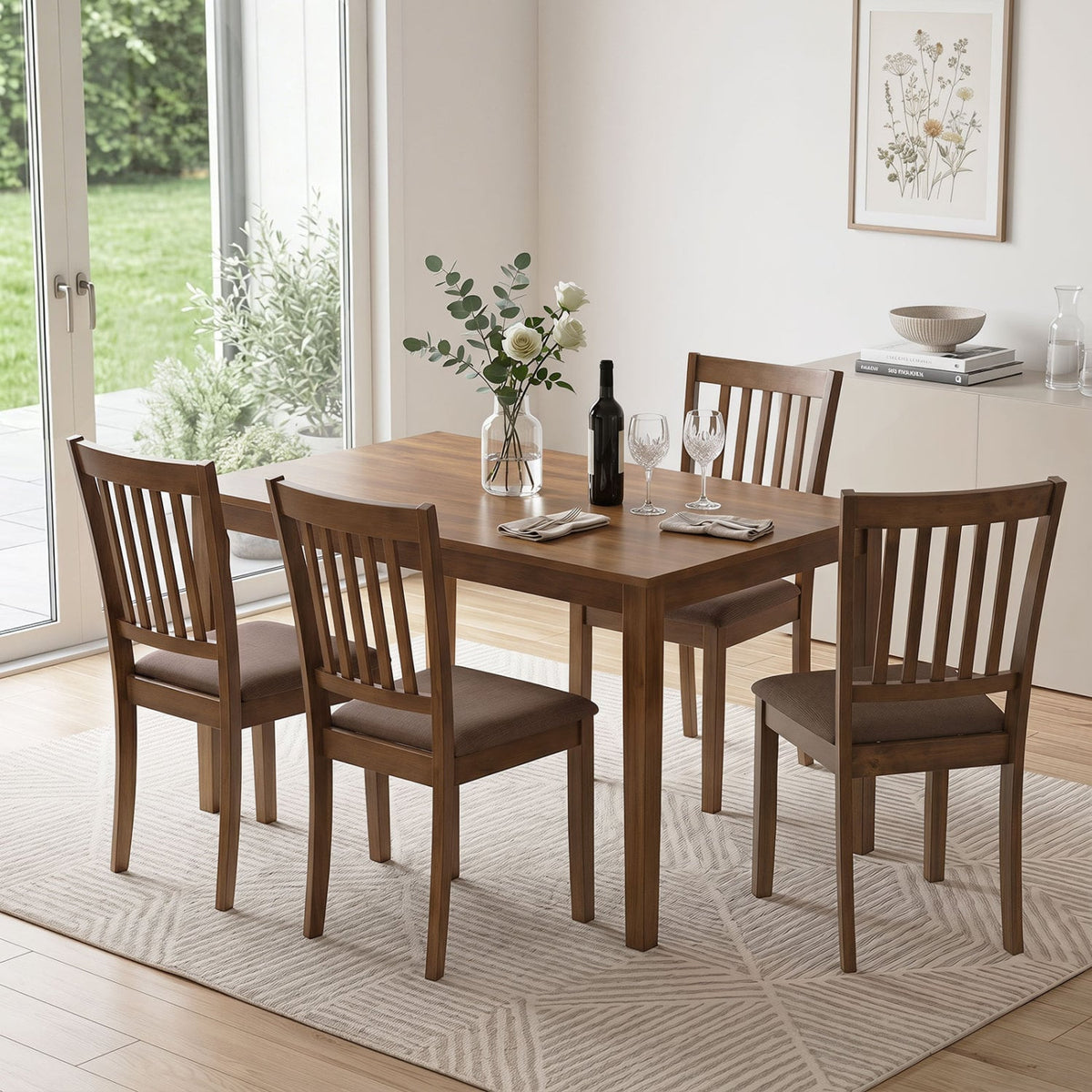 Set of 4 Wooden Upholstered Dining Chairs with Rubber Wood Frame-Brown-Dining Chairs-DECOROLALA