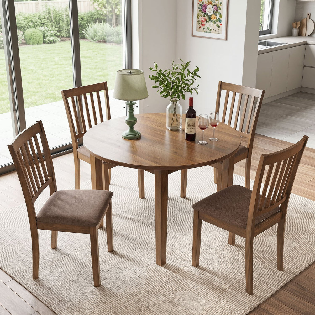 Set of 4 Wooden Upholstered Dining Chairs with Rubber Wood Frame-Brown-Dining Chairs-DECOROLALA