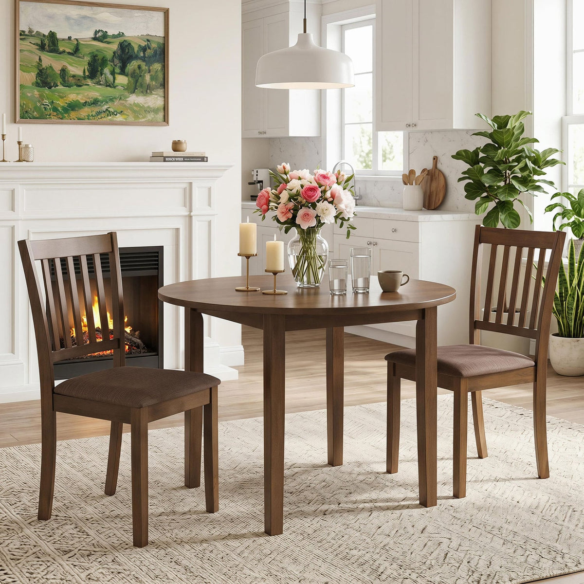 Set of 4 Wooden Upholstered Dining Chairs with Rubber Wood Frame-Brown-Dining Chairs-DECOROLALA