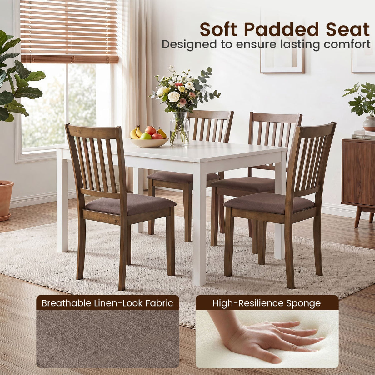 Set of 4 Wooden Upholstered Dining Chairs with Rubber Wood Frame-Brown-Dining Chairs-DECOROLALA