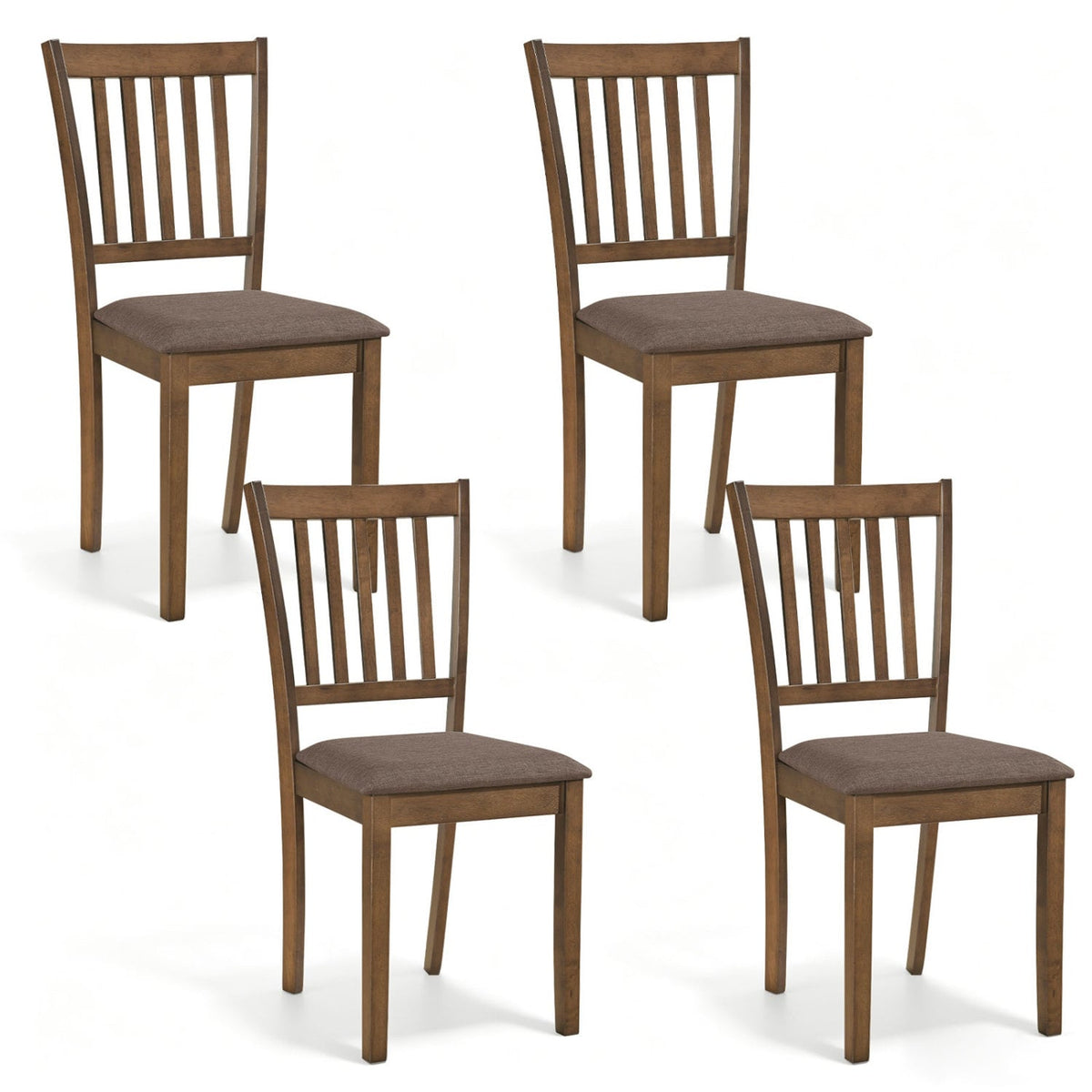 Set of 4 Wooden Upholstered Dining Chairs with Rubber Wood Frame-Brown-Dining Chairs-DECOROLALA