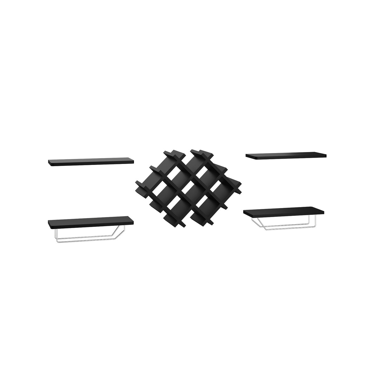 Set of 5 Wall Mount Wine Rack Set w/ Storage Shelves-Black-Wine Racks-DECOROLALA