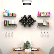 Set of 5 Wall Mount Wine Rack Set w/ Storage Shelves-Black-Wine Racks-DECOROLALA