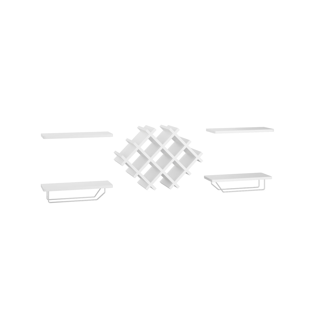 Set of 5 Wall Mount Wine Rack Set w/ Storage Shelves-White-Wine Racks-DECOROLALA