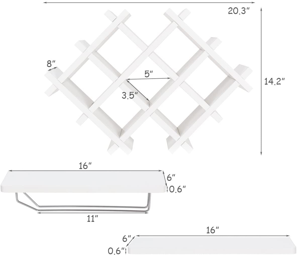 Set of 5 Wall Mount Wine Rack Set w/ Storage Shelves-White-Wine Racks-DECOROLALA