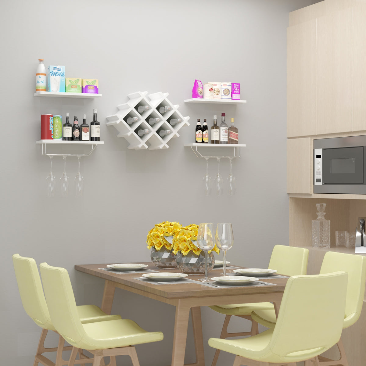 Set of 5 Wall Mount Wine Rack Set w/ Storage Shelves-White-Wine Racks-DECOROLALA