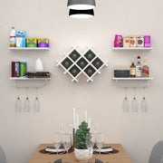 Set of 5 Wall Mount Wine Rack Set w/ Storage Shelves-White-Wine Racks-DECOROLALA