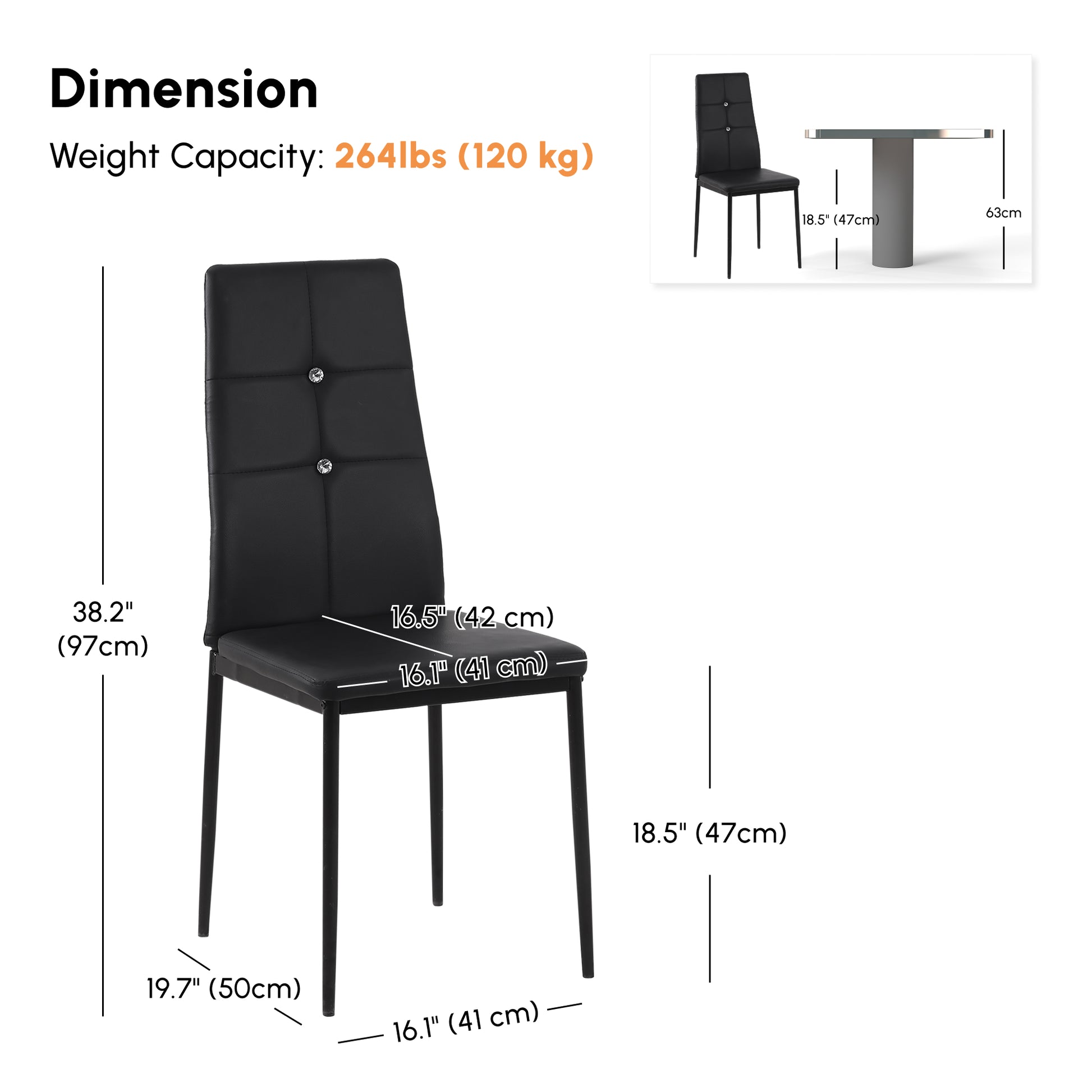 Set of 6 Button Tufted Dining Chairs - Black-DECOROLALA