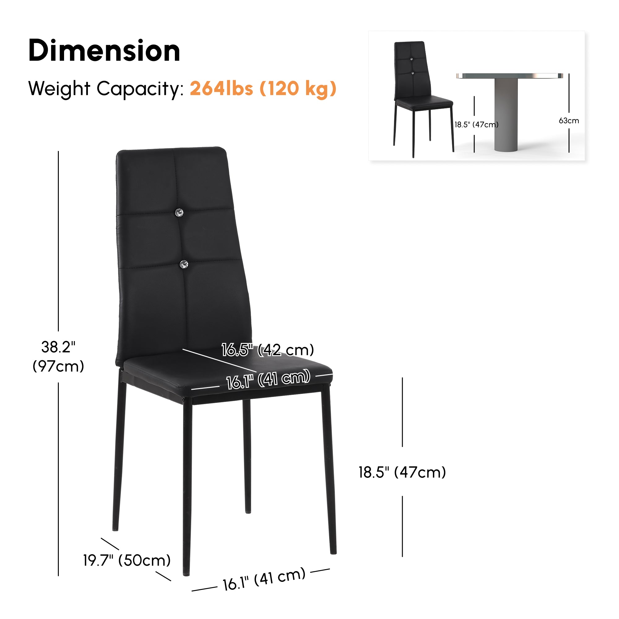 Set of 6 Button Tufted Dining Chairs - Black-DECOROLALA
