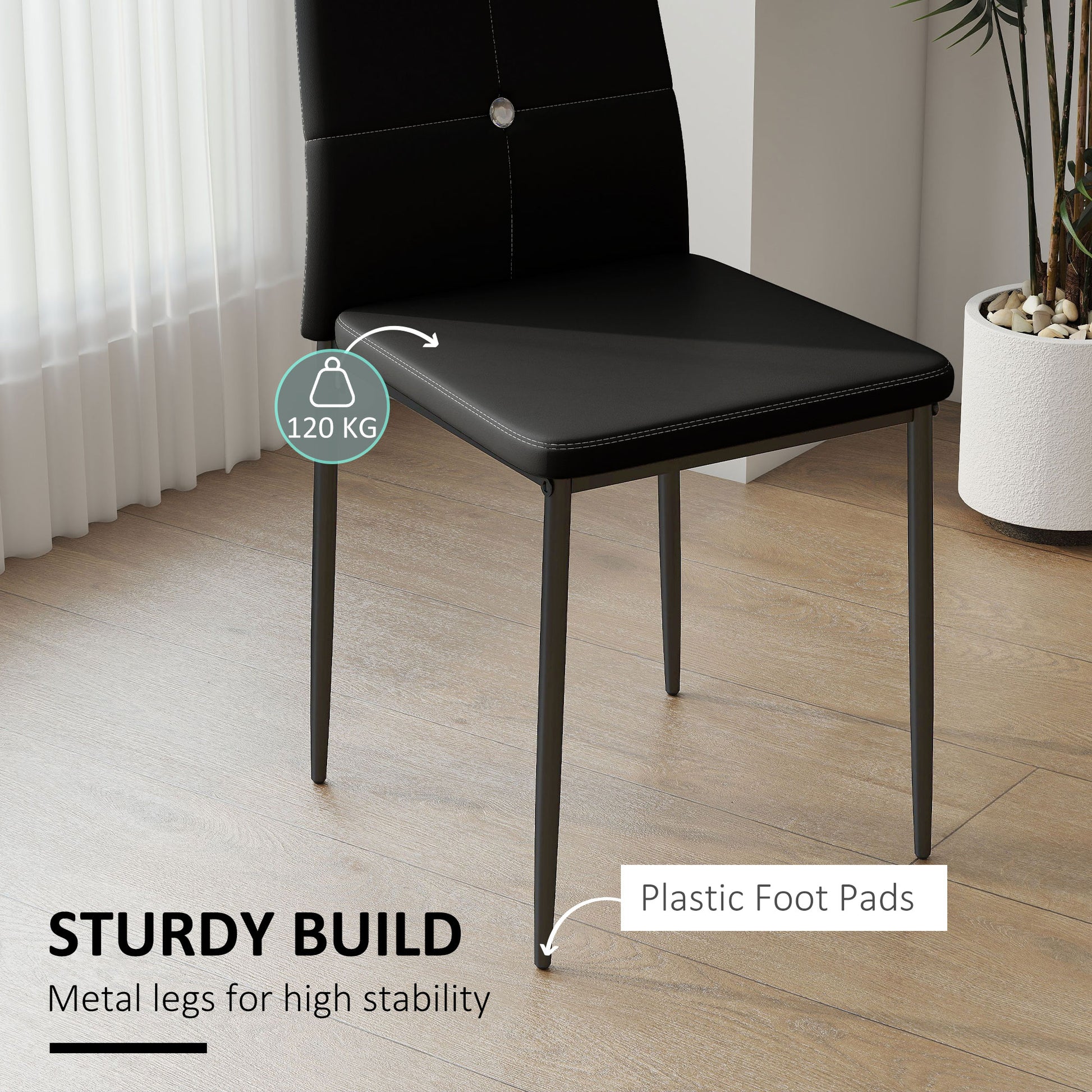 Set of 6 Button Tufted Dining Chairs - Black-DECOROLALA
