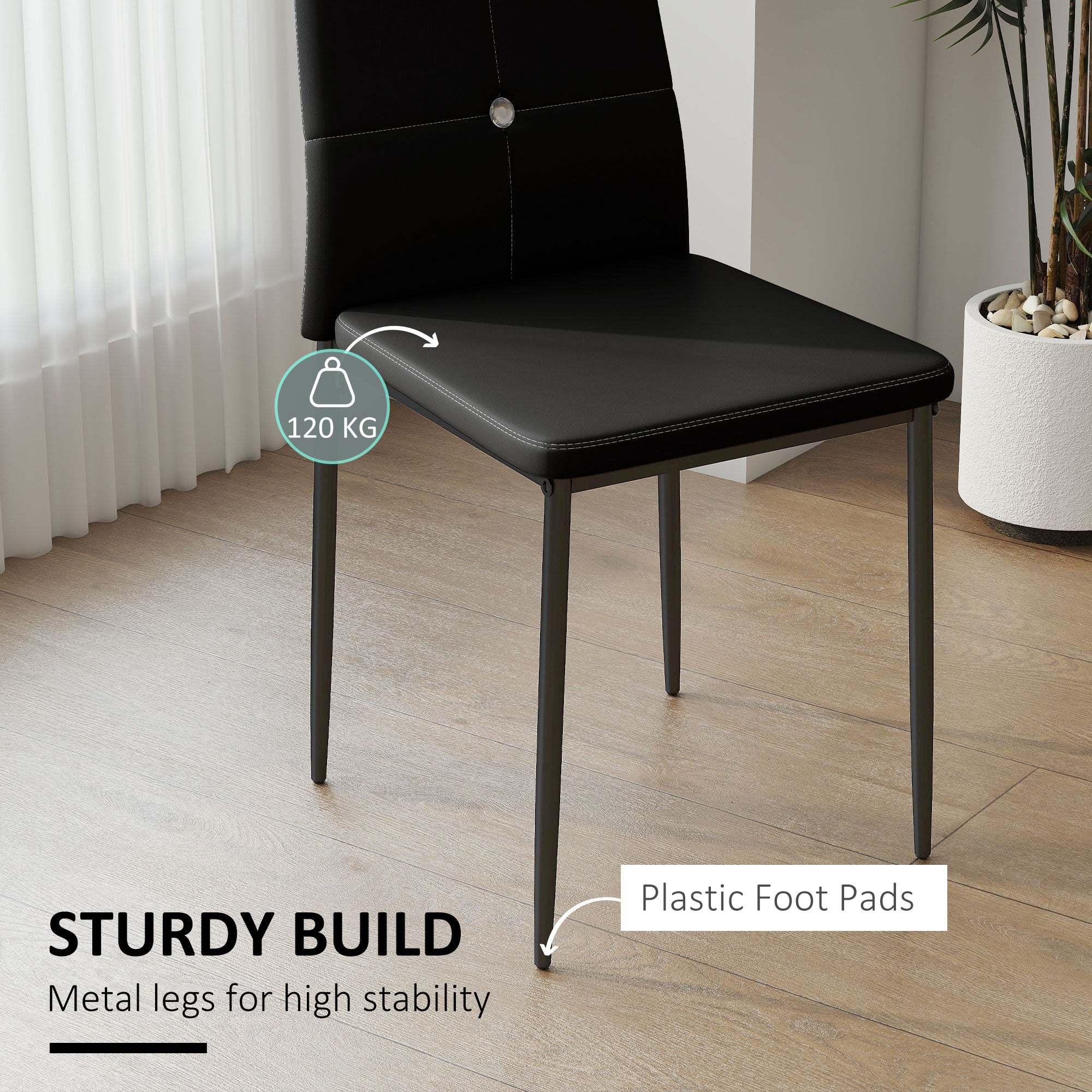 Set of 6 Button Tufted Dining Chairs - Black-DECOROLALA