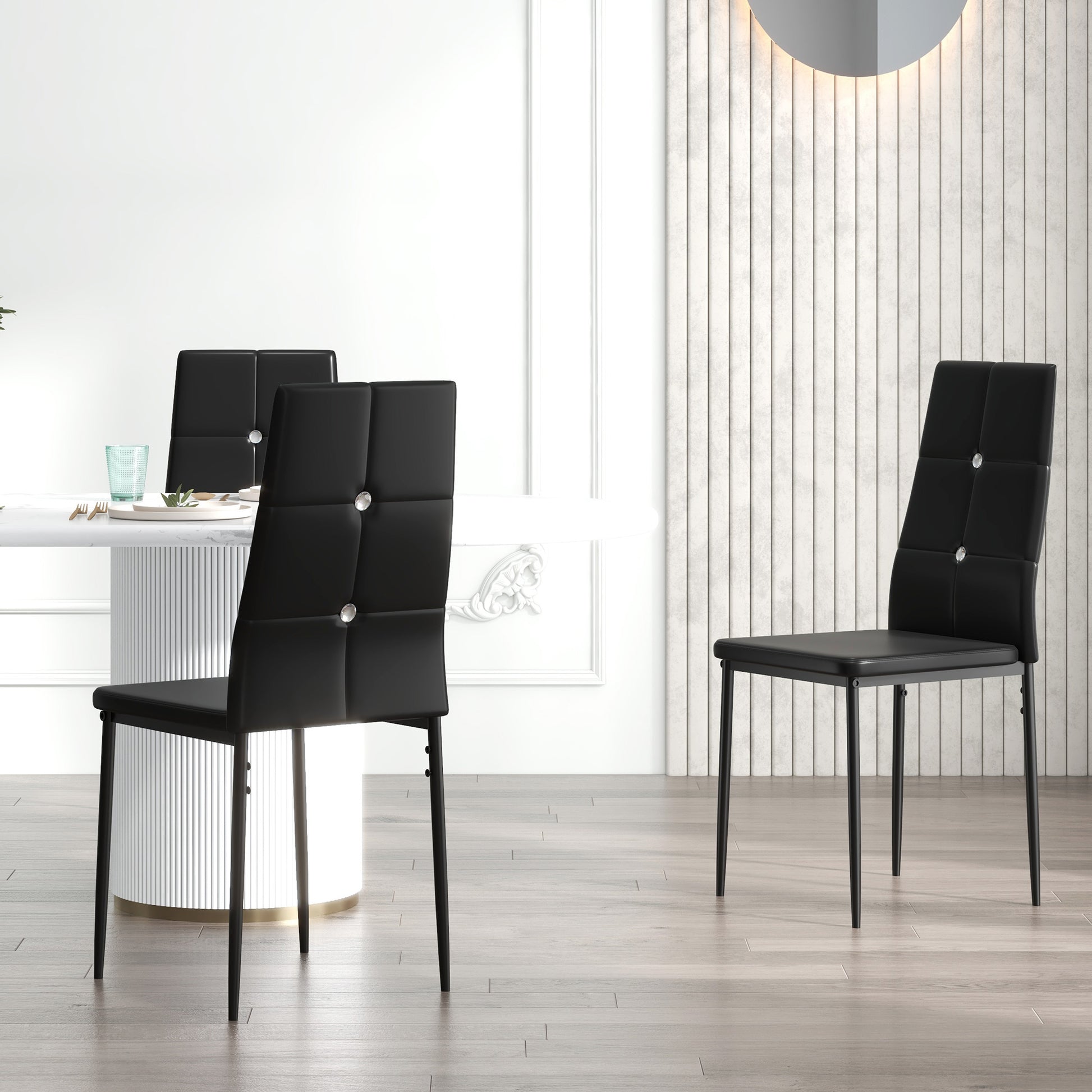 Set of 6 Button Tufted Dining Chairs - Black-DECOROLALA
