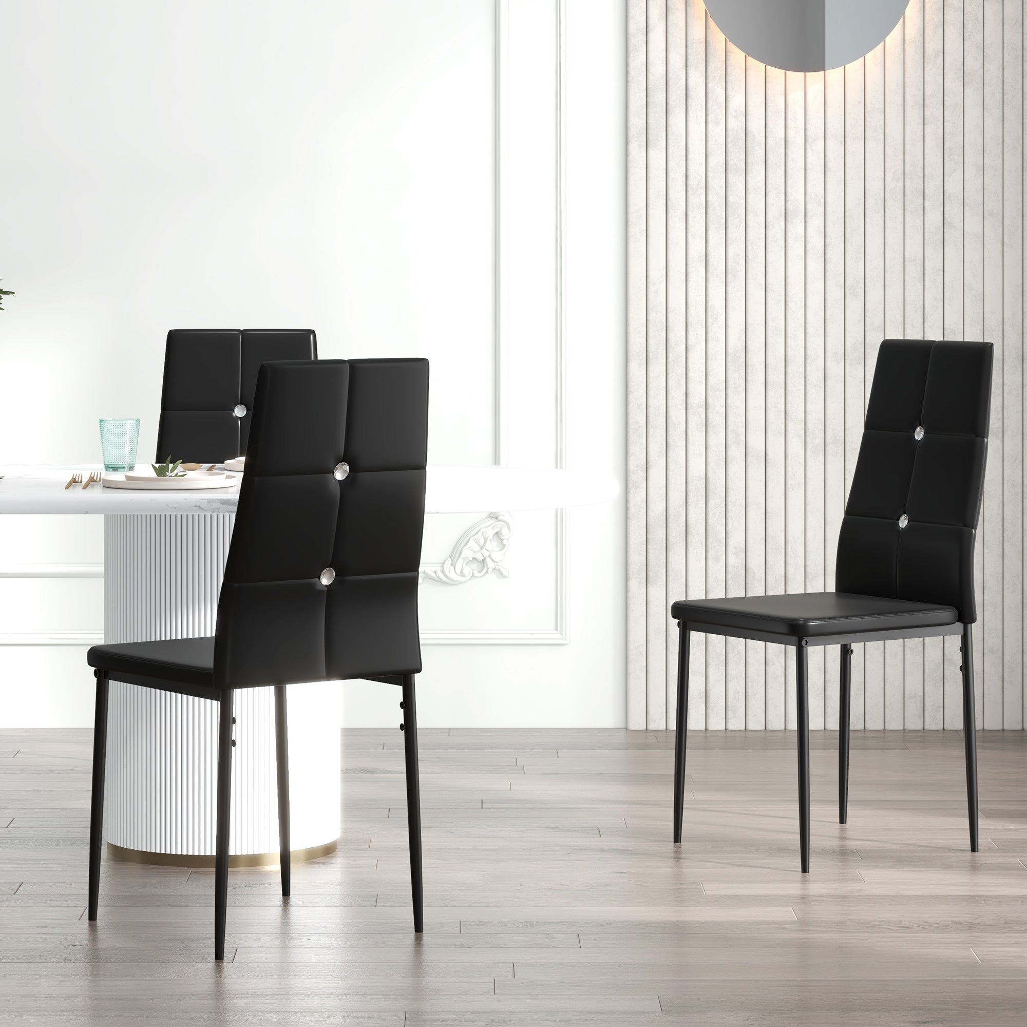 Set of 6 Button Tufted Dining Chairs - Black-DECOROLALA