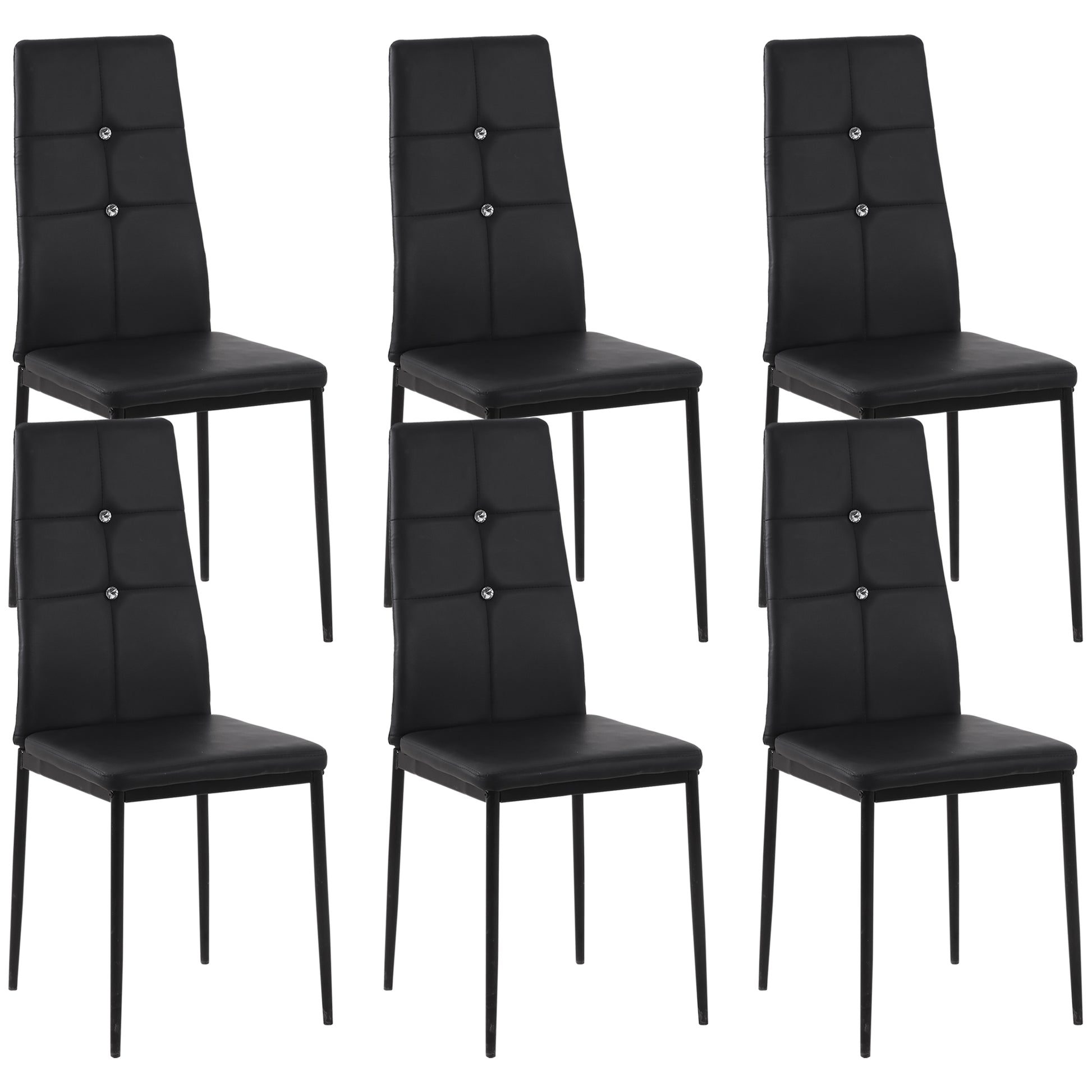 Set of 6 Button Tufted Dining Chairs - Black-DECOROLALA