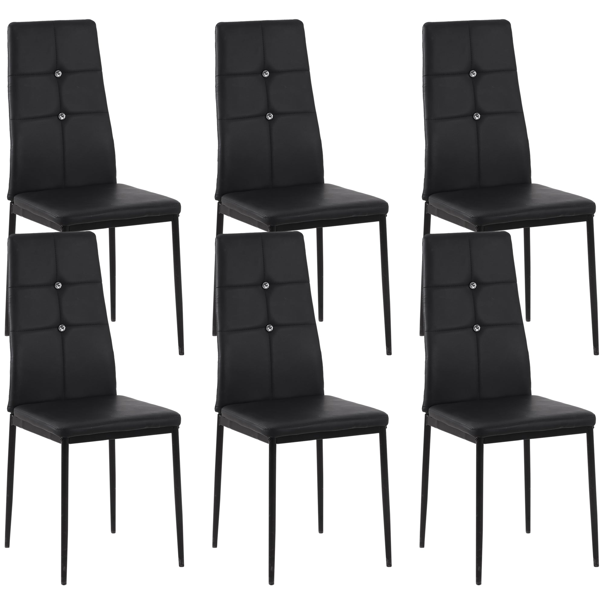 Set of 6 Button Tufted Dining Chairs - Black-DECOROLALA