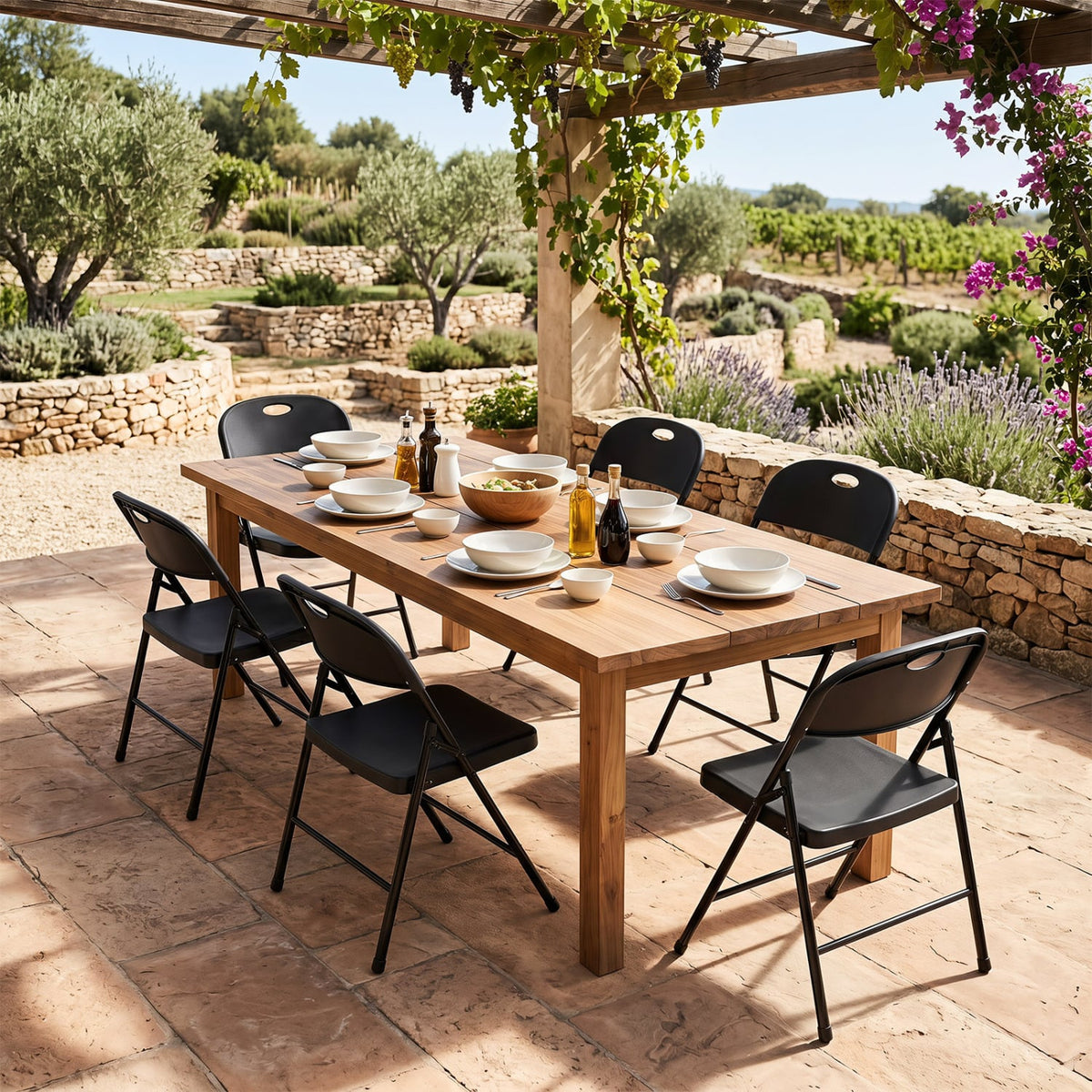 Set of 6 Foldable Plastic Chairs with Ergonomic Backrest-Black-Dining Chairs-DECOROLALA