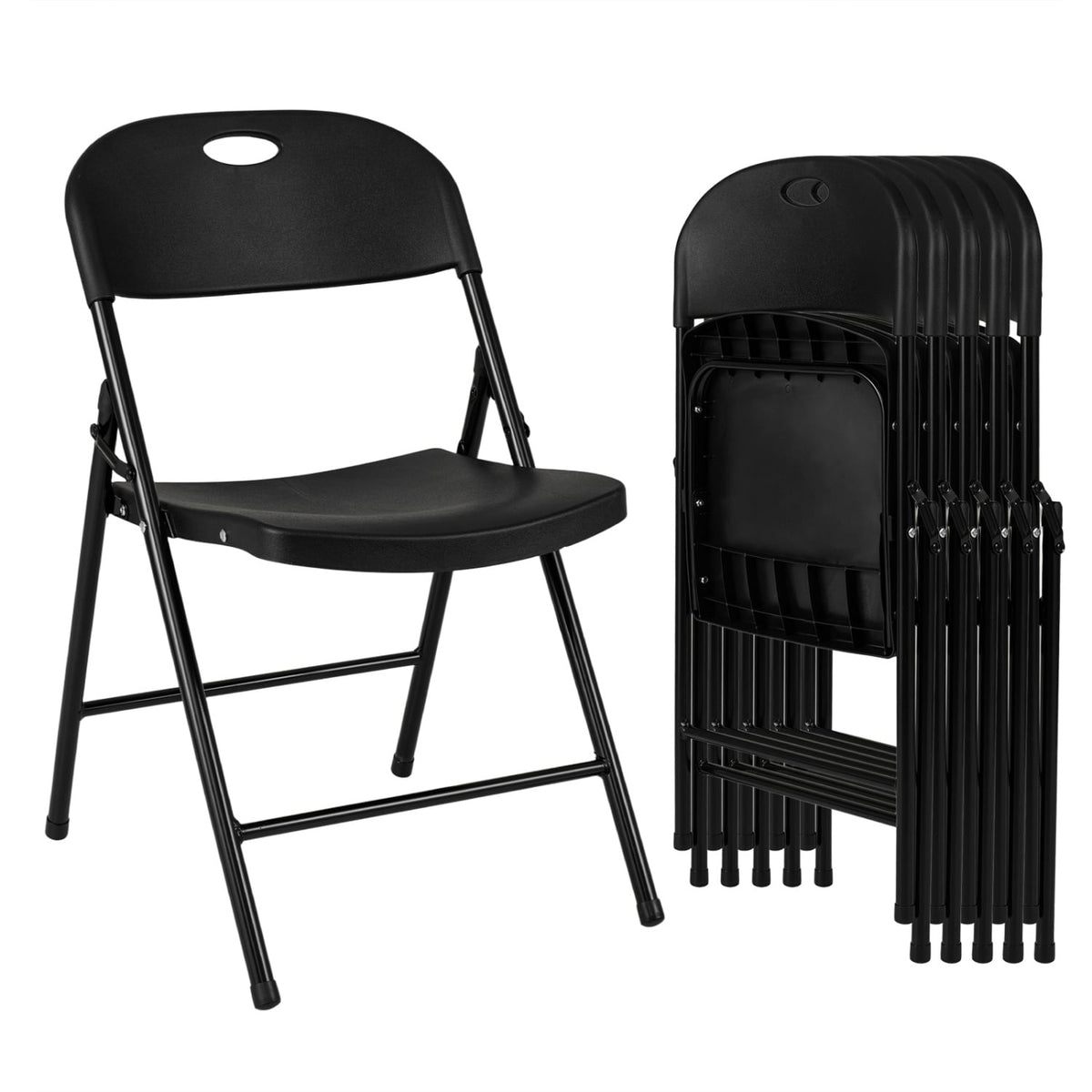 Set of 6 Foldable Plastic Chairs with Ergonomic Backrest-Black-Dining Chairs-DECOROLALA