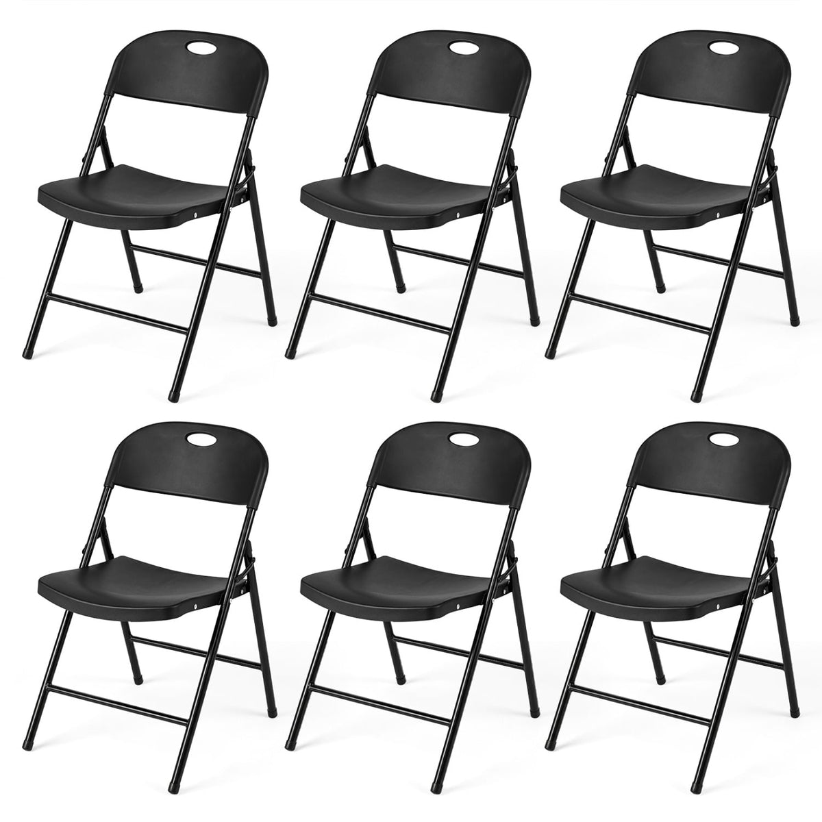 Set of 6 Foldable Plastic Chairs with Ergonomic Backrest-Black-Dining Chairs-DECOROLALA
