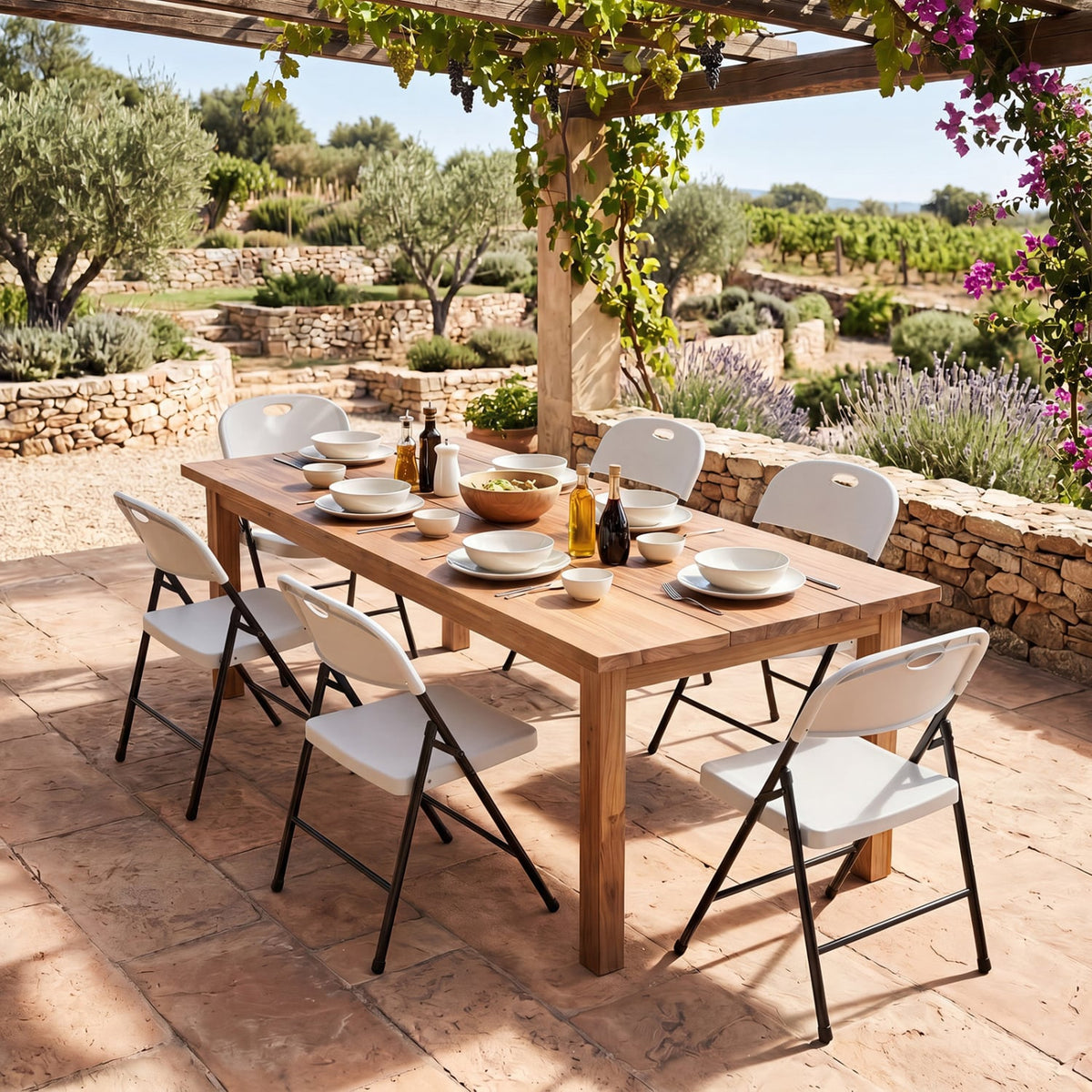 Set of 6 Foldable Plastic Chairs with Ergonomic Backrest-White-Dining Chairs-DECOROLALA