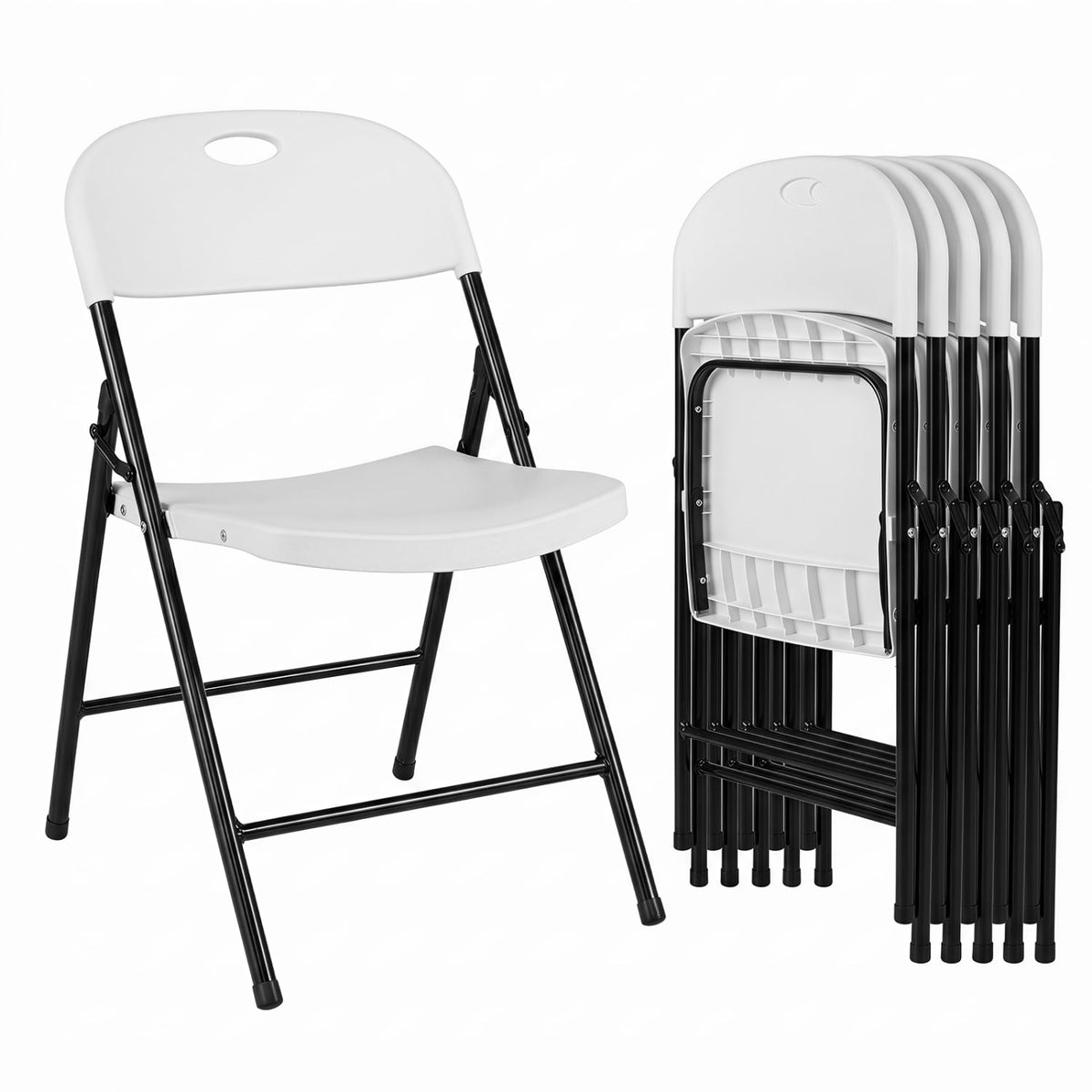 Set of 6 Foldable Plastic Chairs with Ergonomic Backrest-White-Dining Chairs-DECOROLALA