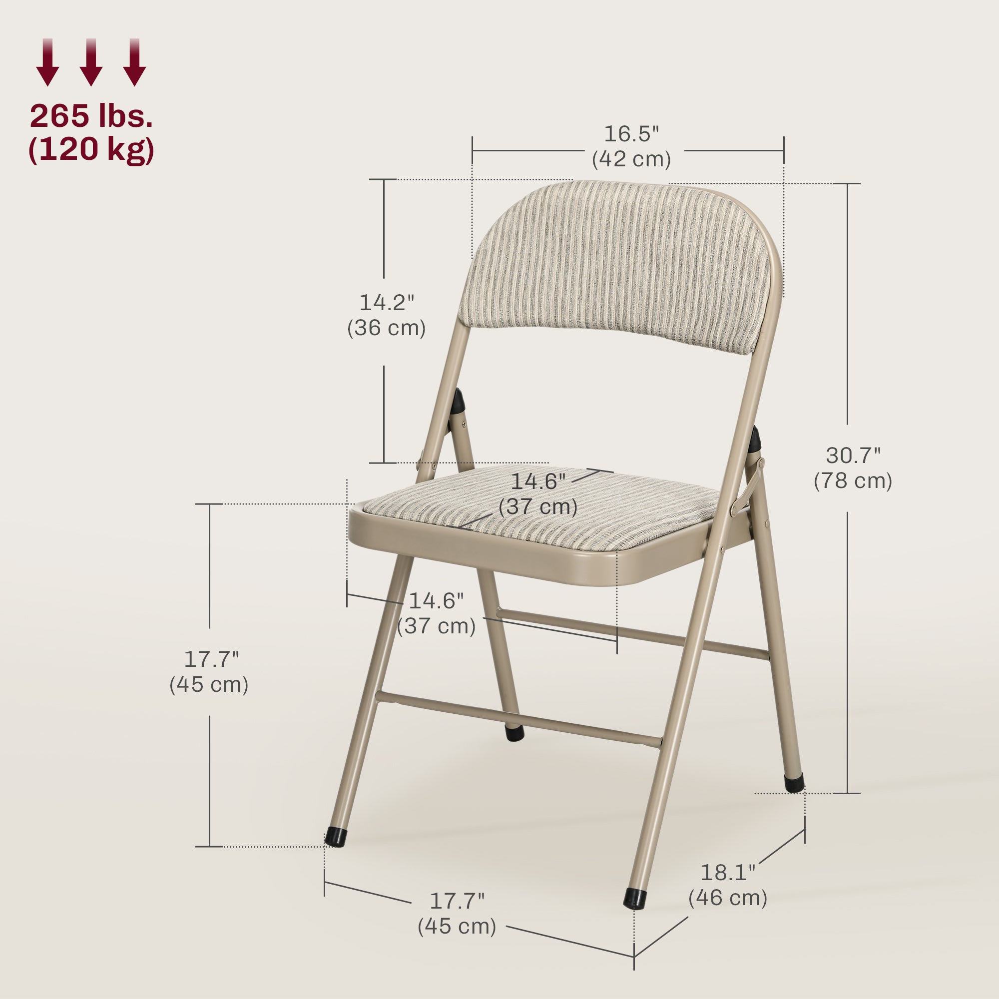 Set of 6 Metal Folding Chairs - Beige Padded Faux Linen-DECOROLALA