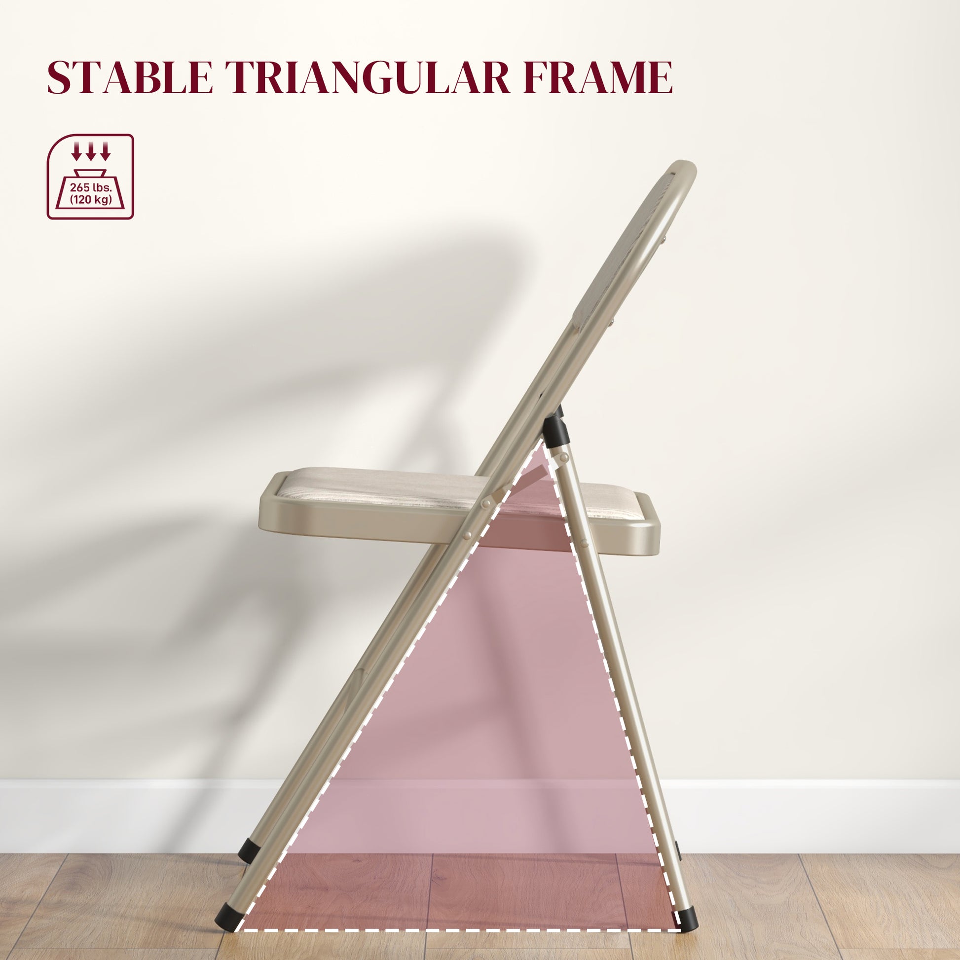 Set of 6 Metal Folding Chairs - Beige Padded Faux Linen-DECOROLALA