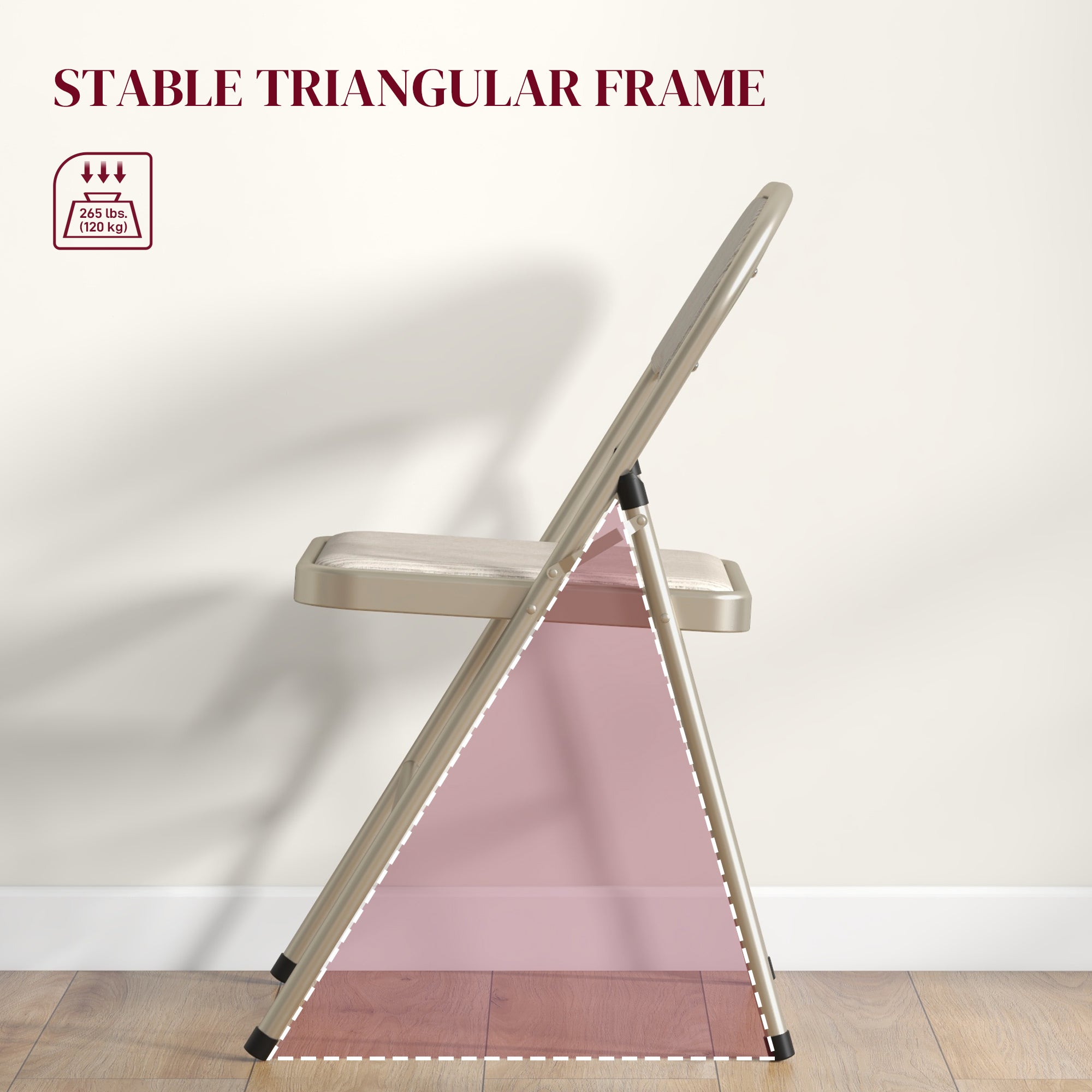 Set of 6 Metal Folding Chairs - Beige Padded Faux Linen-DECOROLALA