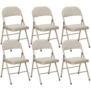 Set of 6 Metal Folding Chairs - Beige Padded Faux Linen-DECOROLALA