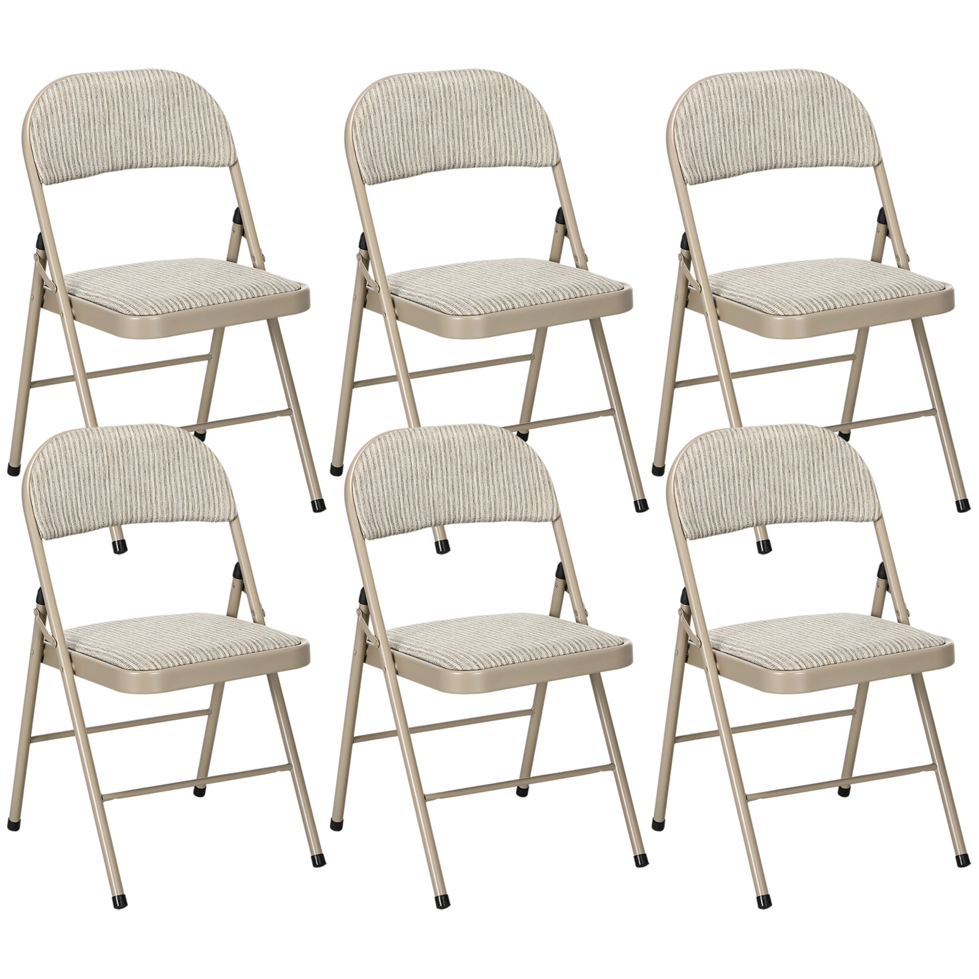 Set of 6 Metal Folding Chairs - Beige Padded Faux Linen-DECOROLALA
