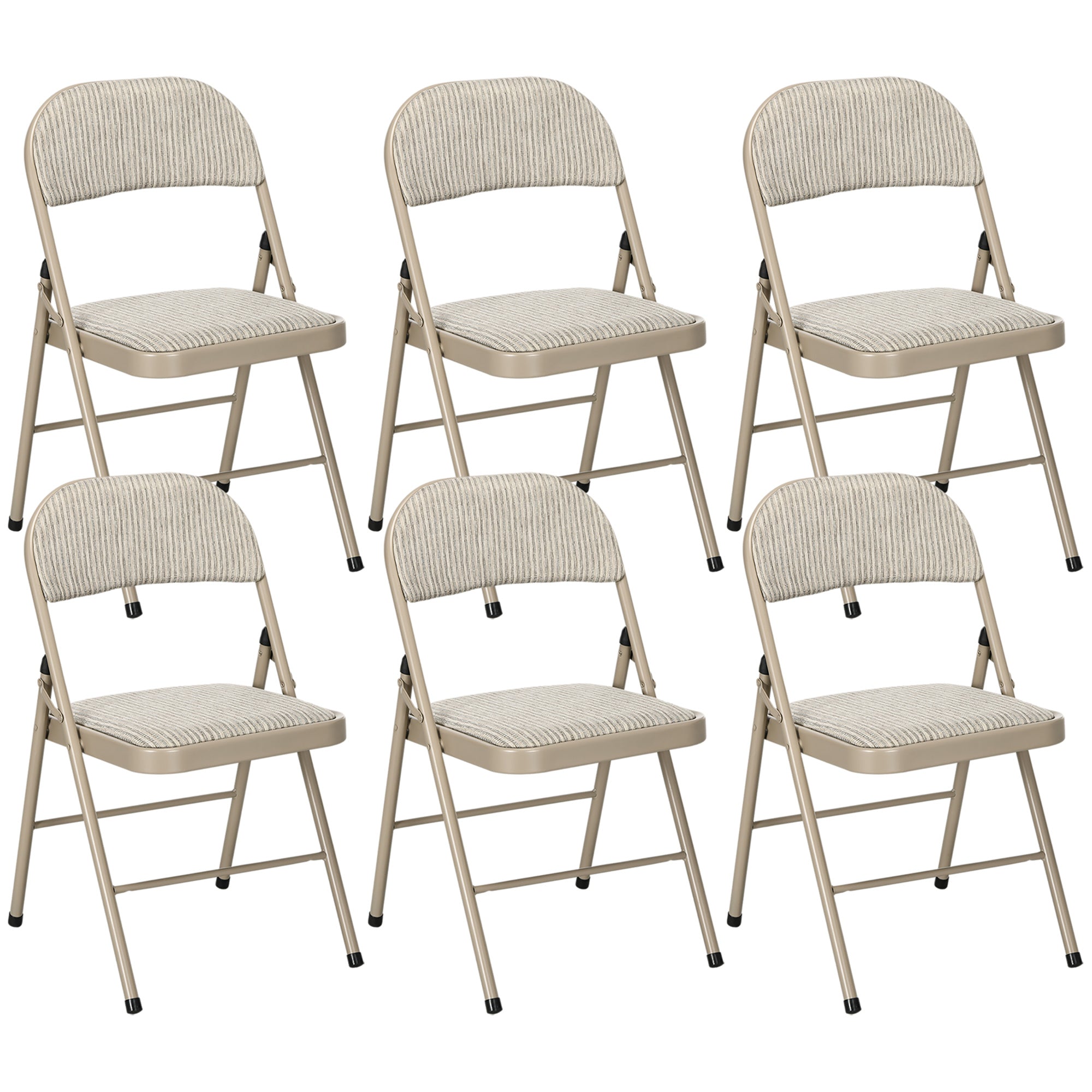 Set of 6 Metal Folding Chairs - Beige Padded Faux Linen-DECOROLALA