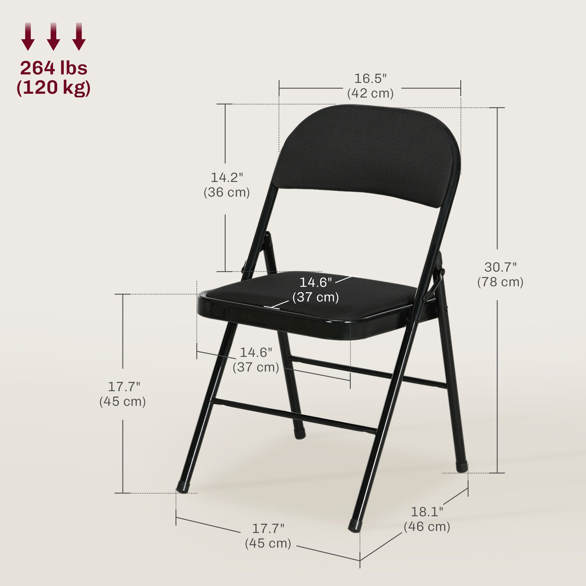 Set of 6 Metal Folding Chairs - Black Faux Linen Padded-DECOROLALA