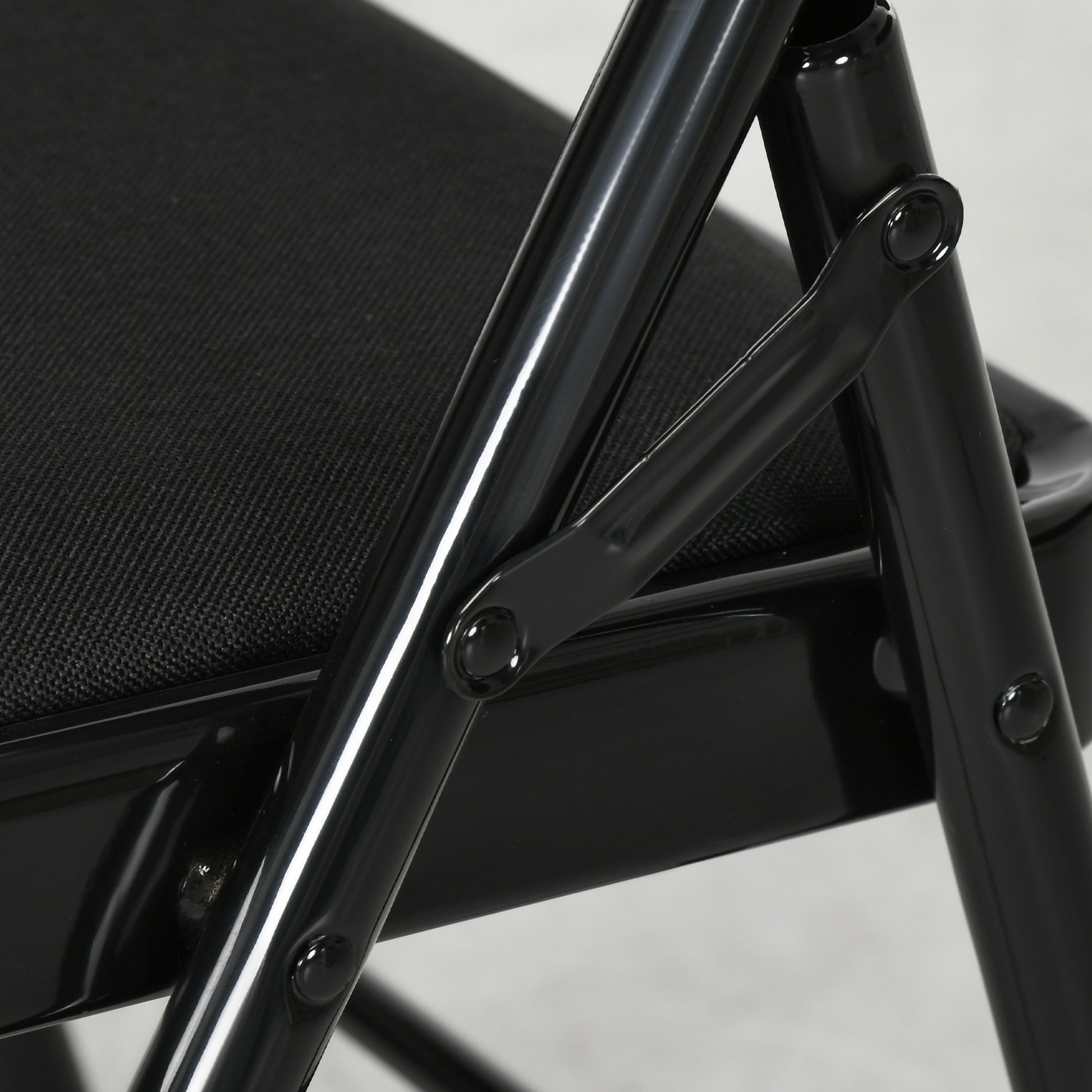 Set of 6 Metal Folding Chairs - Black Faux Linen Padded-DECOROLALA