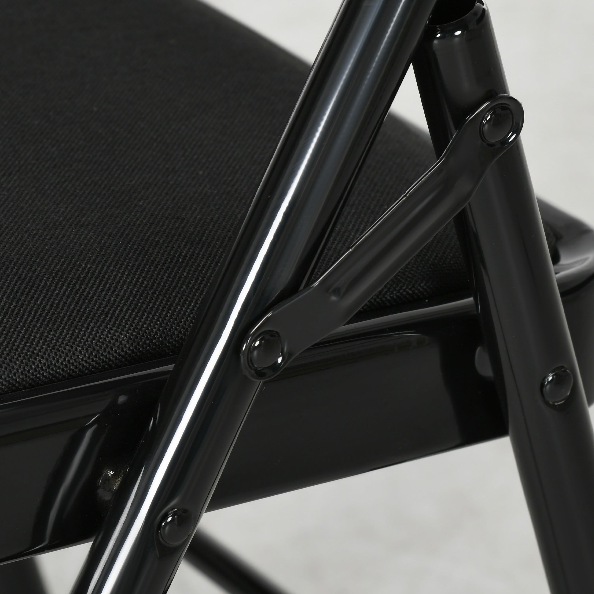 Set of 6 Metal Folding Chairs - Black Faux Linen Padded-DECOROLALA