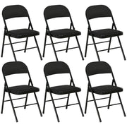 Set of 6 Metal Folding Chairs - Black Faux Linen Padded-DECOROLALA
