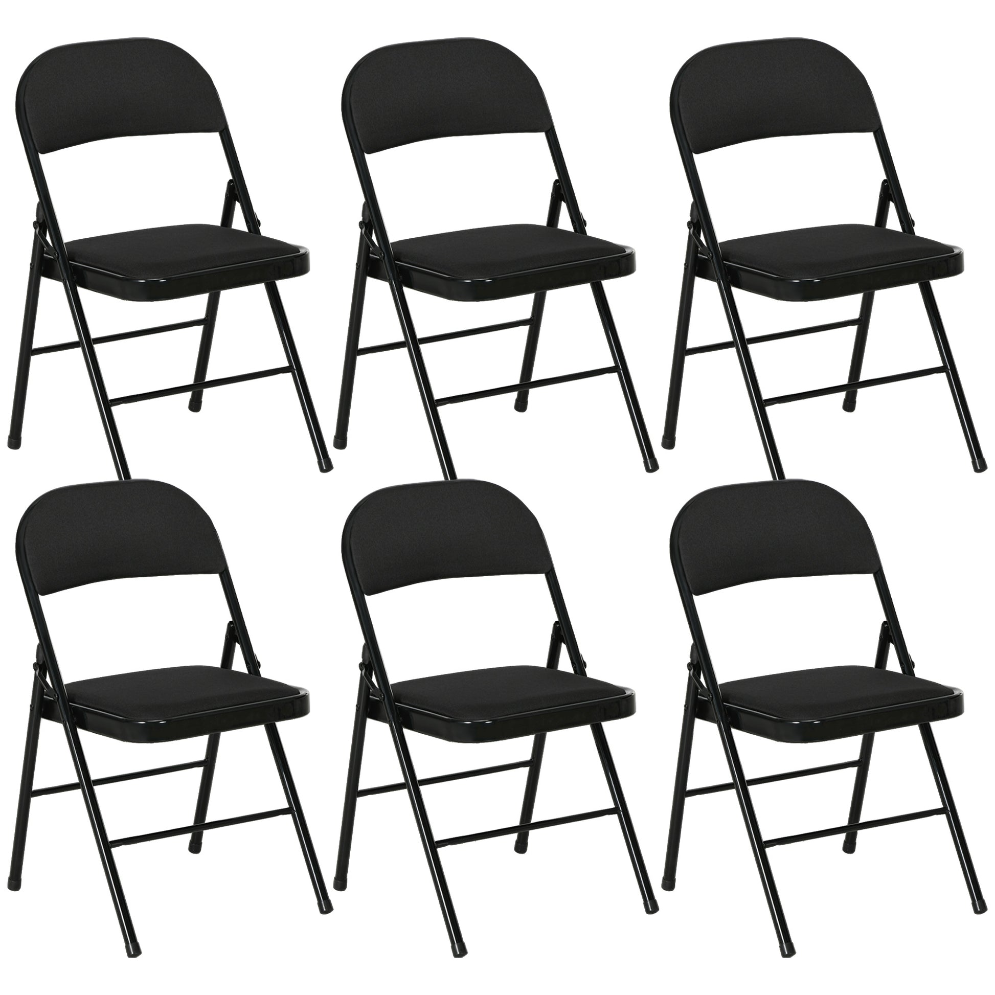 Set of 6 Metal Folding Chairs - Black Faux Linen Padded-DECOROLALA