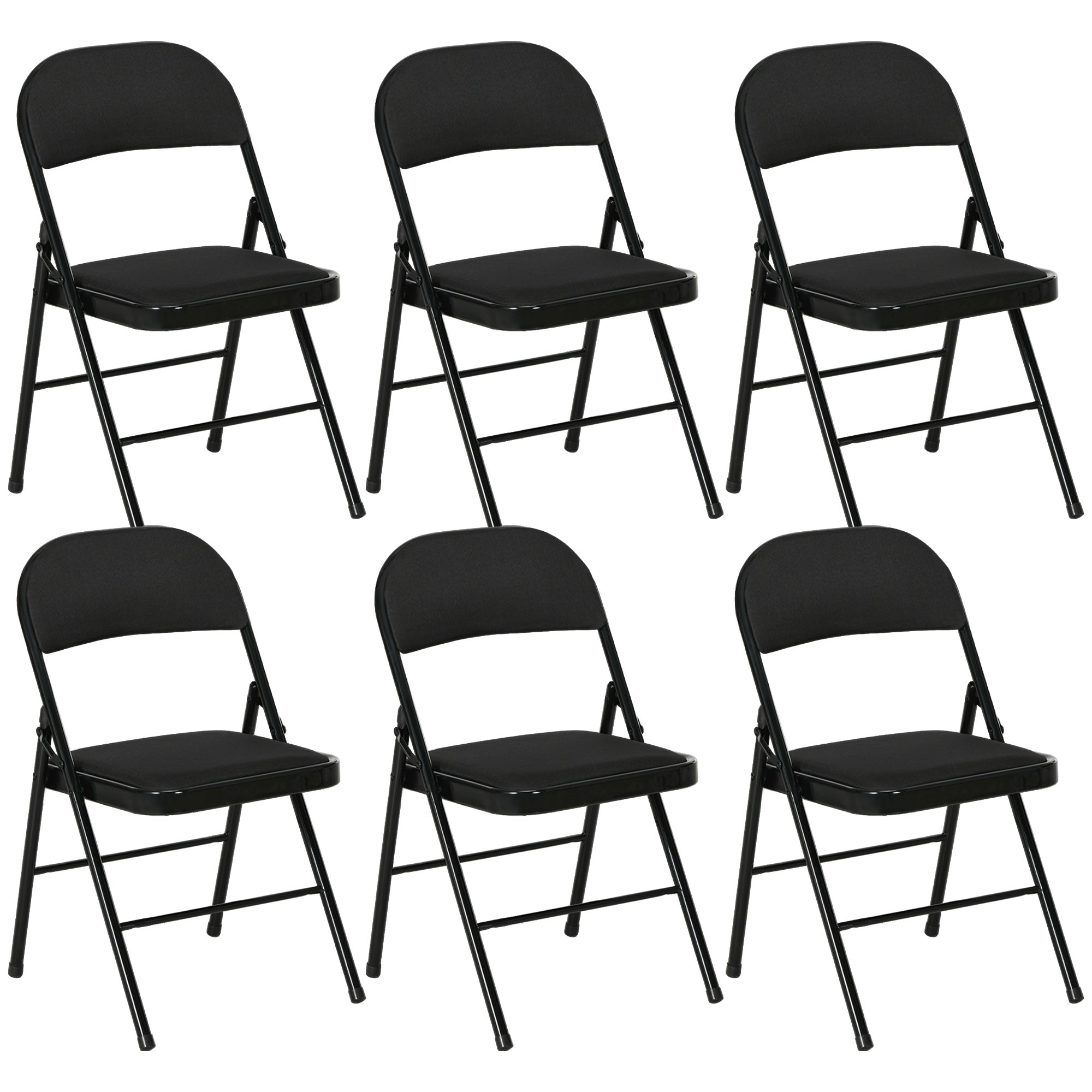Set of 6 Metal Folding Chairs - Black Faux Linen Padded-DECOROLALA
