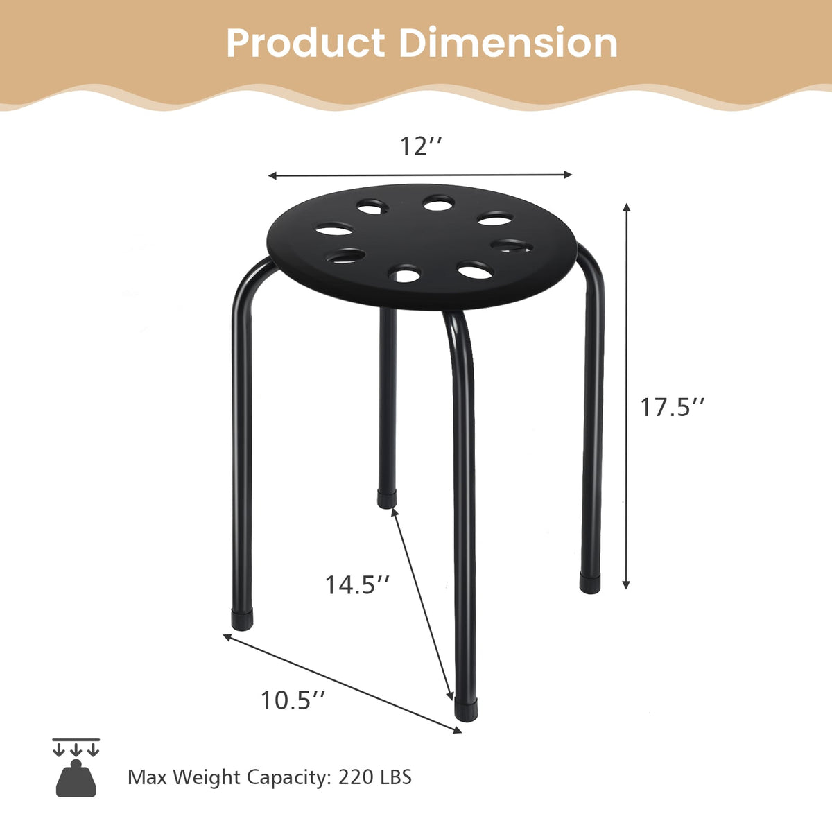 Set of 6 Portable Plastic Stack Stools -Black-Dining Chairs-DECOROLALA