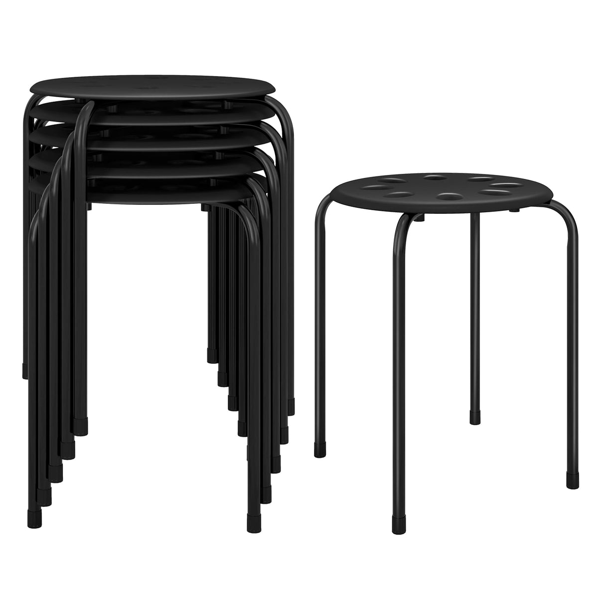 Set of 6 Portable Plastic Stack Stools -Black-Dining Chairs-DECOROLALA