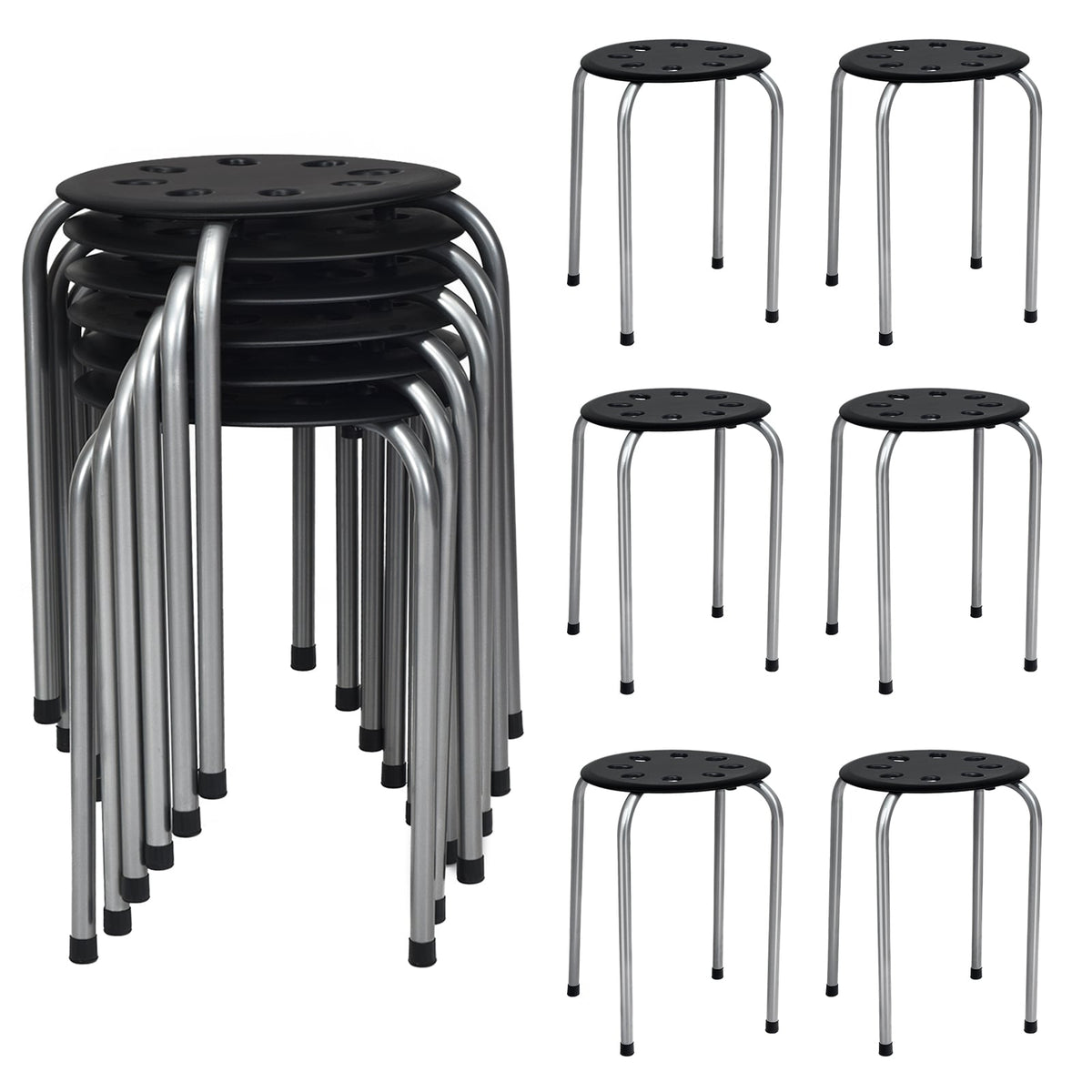 Set of 6 Portable Plastic Stack Stools -Gray-Dining Chairs-DECOROLALA