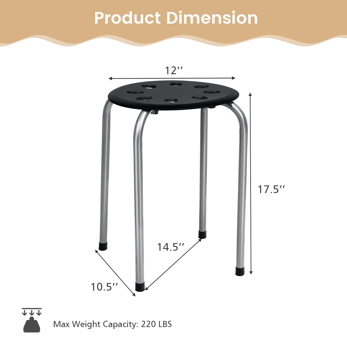 Set of 6 Portable Plastic Stack Stools -Gray-Dining Chairs-DECOROLALA