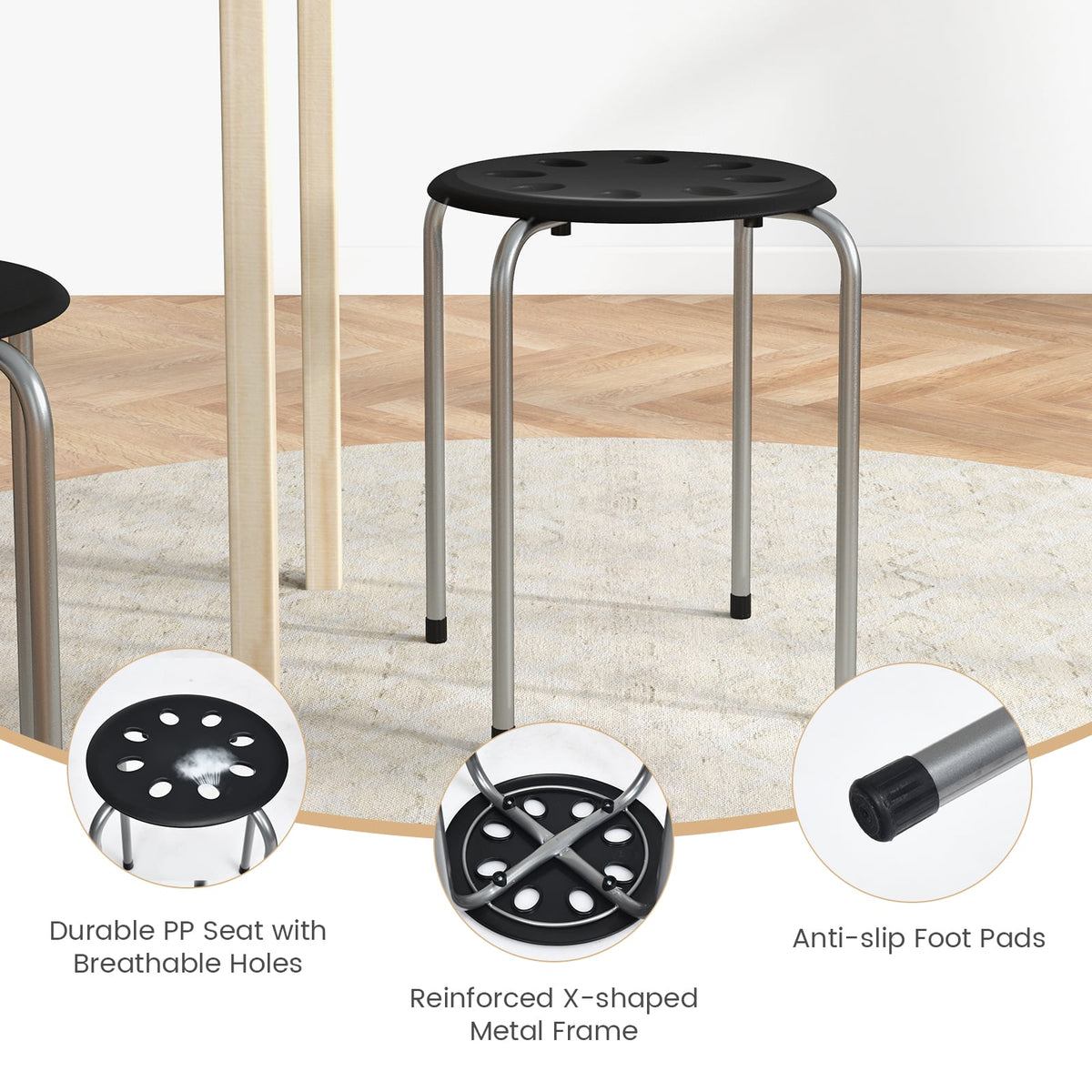 Set of 6 Portable Plastic Stack Stools -Gray-Dining Chairs-DECOROLALA