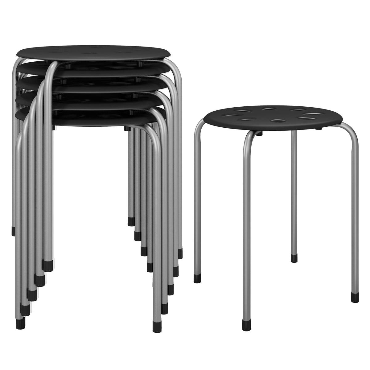 Set of 6 Portable Plastic Stack Stools -Gray-Dining Chairs-DECOROLALA